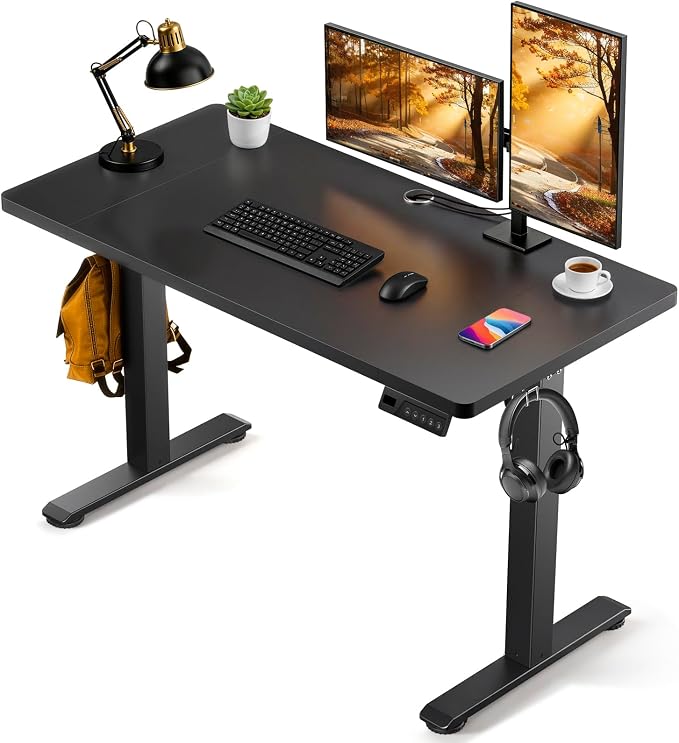 Standing Desk, 63 x 24 Inches Electric Height Adjustable Desk, Sit Stand up Desk, Memory Computer Home Office Gaming Desk with 3 Preset Heights, Table Cable Management Box,Black