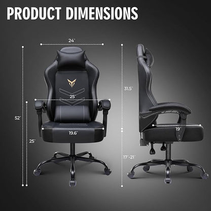 GTPLAYER Gaming Chair for Adults, Big and Tall 300LBS Heavy Duty Office Chair, Ergonomic High Back Lumbar Support and Wide Comfy Cushion with Linkage Armrests, Black Without Pedals