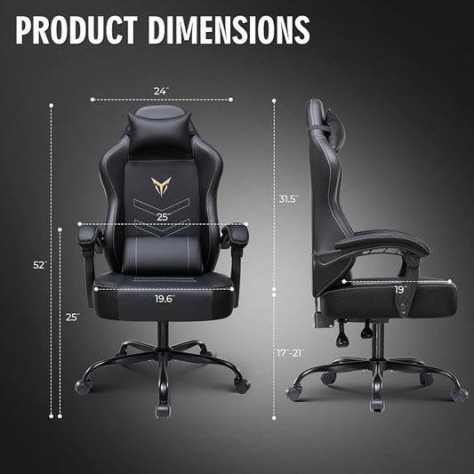 GTPLAYER Gaming Chair for Adults, Big and Tall 300LBS Heavy Duty Office Chair, Ergonomic High Back Lumbar Support and Wide Comfy Cushion with Linkage Armrests, Black Without Pedals