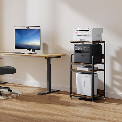 Extra Large Printer Stand with Wheels, 4-Tier Tall Printer Table, Printer and Shredder Stand with Storage Shelf for Home Office (Rustic Brown)