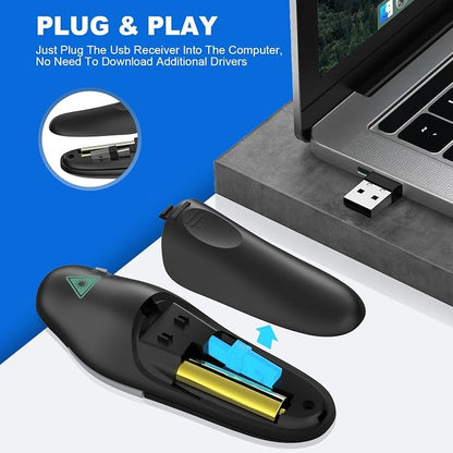 QUI Presentation Clicker Wireless Presenter Remote Clicker for PowerPoint Presentation Remote, PowerPoint Slide Advancer for Mac/Windows/Google Slide/Keynote, Black, A-C