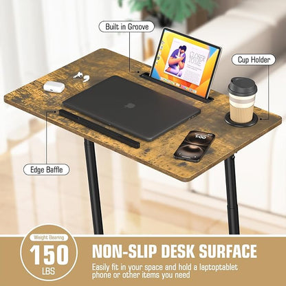 Eocnrhe Treadmill Desk, Mobile Small Standing Desk with Wheels for Walking Pad, Portable Table for Laptop, Rolling Table Adjustable Height, Bedside Table，Brown