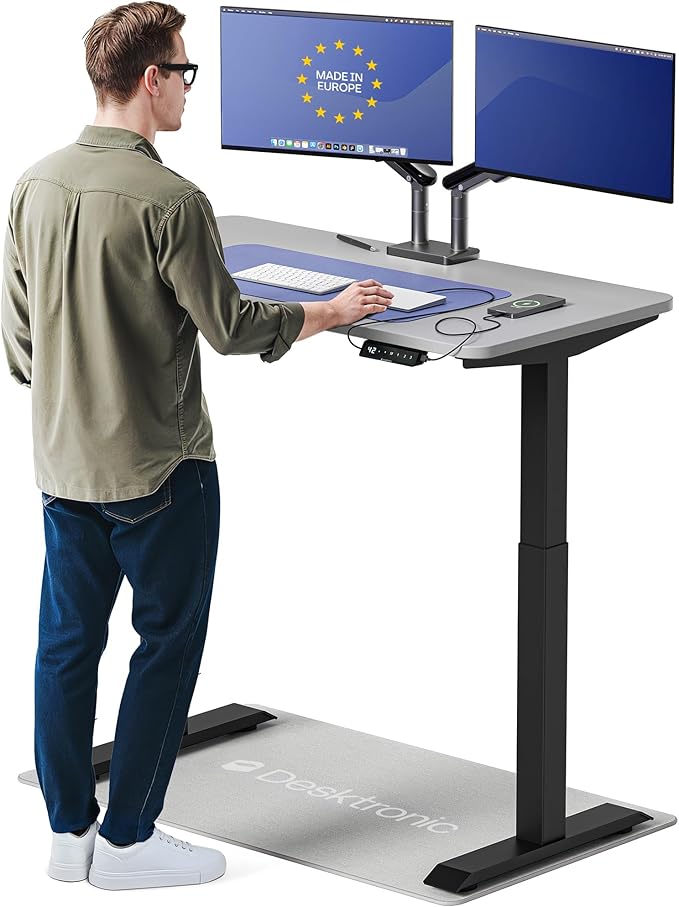 Desktronic HomeOne Standing Desk 48x24 — Ergonomic Sit Stand Home Office Desk, Made in Europe, Electric Dual Motor Height Adjustable, USB & USB-C Charging, Wobble-Free, Touchscreen, 3 Memory Presets