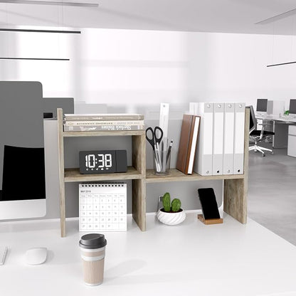 Jerry & Maggie Office Desk Organizers and Accessories for College Dorm Decor, Supplies Wooden Desk Organizer for Plants, Cubicle Shelf of Makeup Organizer for Cute Room Decor, Grey Oak