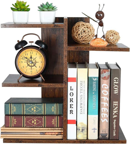 PAG Wood Desktop Shelf Small Bookshelf Desk Supplies Organizers and Accessories Storage Display Rack Office Decor for Women, Antique Brown