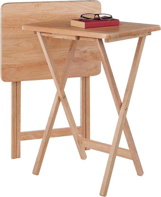 Winsome Alex Set of 2 Foldable Snack Tables, Easy to Store Small Portable Fold Up Table Set for Kitchen, Living Room TV Dining, Crafts, Puzzles, Work From Home