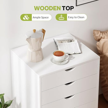 Simple Deluxe 7 Drawer Chest, Storage Cabinet Dressers with Wheels, Dressers Storage Cabinets, Office File Cabinet,White