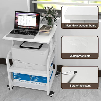 Natwind Large Printer Stand, 24''x20''x29'' Printer Table with Adjustable Storage Shelf, 3 Tier Rolling Cart with Wheels, Multifunctional Home Office Shelves for Heat Press, 3D Printer (White)