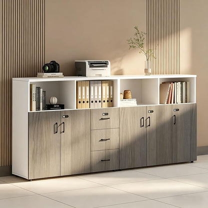 File Cabinet with Password Lock, Wood Lateral Filing Cabinet for Letter/A4 Files, 3 Drawer with Door, Printer Stand with Open Shelves for Home Office