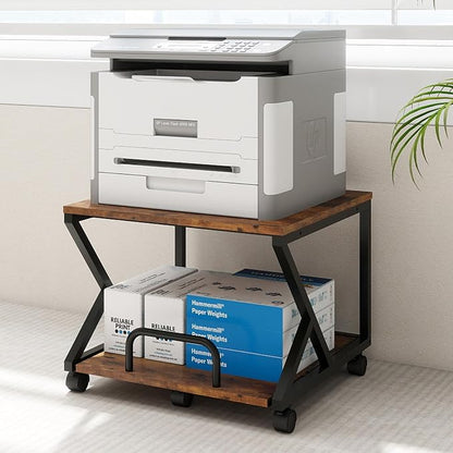 Natwind 2 Tier Printer Stand,19.7''x19.7'',with Pull Out Shelf,Retro | Easy Reach for Lower Shelf Items,Rolling Printer Cart with Wheels, Fits Under Desk,Supports 180lbs,for Home Office Kitchen