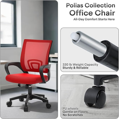 Ergonomic Office Chair, Breathable Mesh Computer Desk Chair | with Lumbar Support & Armrest, Rolling Swivel Adjustable Tilt Lock for Home Office/Gaming, Bedroom Study, Red