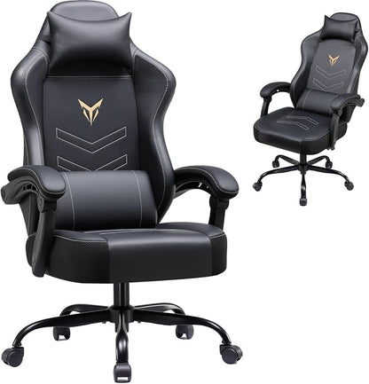 GTPLAYER Gaming Chair, Office Chair High Back Computer Chair for Adults, Leather Desk Chair Executive Ergonomic Height Adjustable with Headrest and Lumbar Support, 300lbs Black