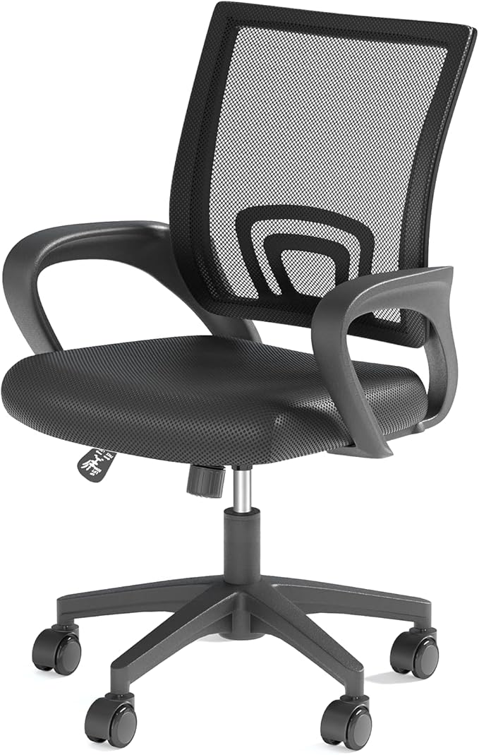 Ergonomic Office Chair, Mid-Back Mesh Desk Chair, Computer Chair, Black | Lumbar Support, Rocking Mode, Height Adjustable, Fixed Armrest, for Computer, Gaming, Conference, Meeting