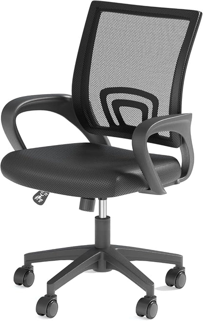 Ergonomic Office Chair, Mid-Back Mesh Desk Chair, Computer Chair, Black | Lumbar Support, Rocking Mode, Height Adjustable, Fixed Armrest, for Computer, Gaming, Conference, Meeting