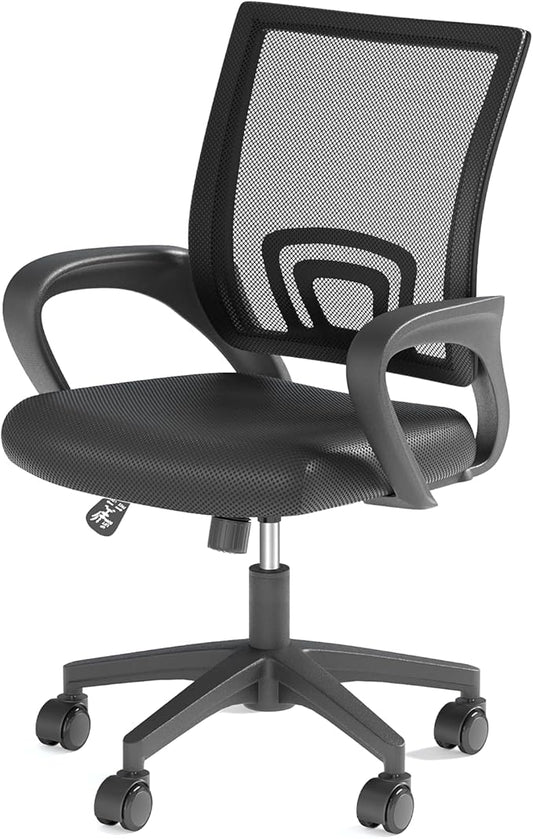 Ergonomic Office Chair, Mid-Back Mesh Desk Chair, Computer Chair, Black | Lumbar Support, Rocking Mode, Height Adjustable, Fixed Armrest, for Computer, Gaming, Conference, Meeting