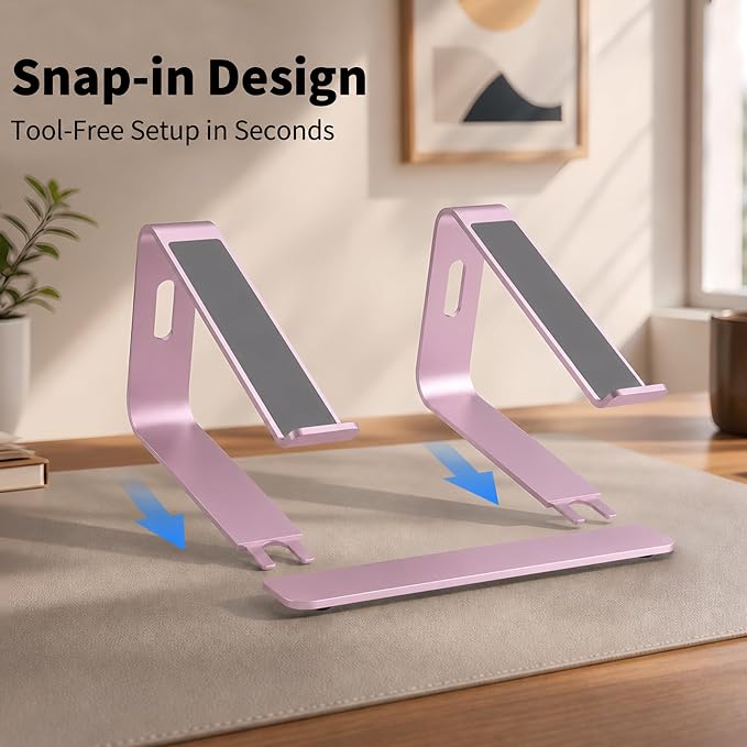 Orionstar Ergonomic Laptop Stand, Premium 5mm Aluminum Riser for 10-15.6 Inch Notebook Computer, Tool-Free Detachable Elevator Holder for Desk Office, Sturdy Riser for Eye-Level Neck Relief (Pink)