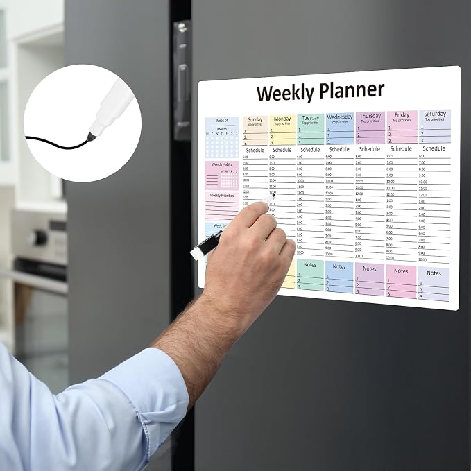 Weekly Hourly Planner Dry Erase Magnetic Whiteboard－Daily Weekly Weekly Planner and Hourly Schedule Checklist－Weekly To Do List Organize Your Daily Work Efficiently