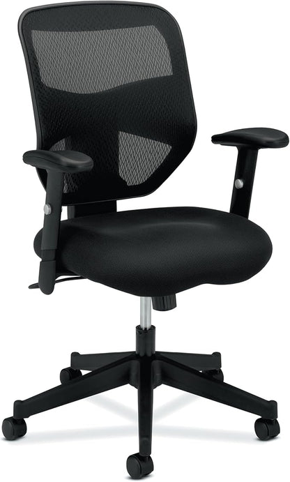 HON Prominent High Back Ergonomic Office Chair with Adjustable Center‑Tilt Recline, Height Adjustable Arms, Swivel Desk and Computer Chair for Home Office or Workstation, Black