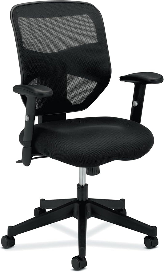 HON Prominent High Back Ergonomic Office Chair with Adjustable Center‑Tilt Recline, Height Adjustable Arms, Swivel Desk and Computer Chair for Home Office or Workstation, Black