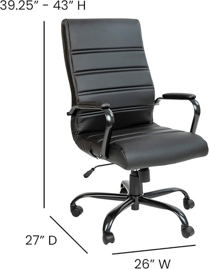 Merrick Lane Milano Contemporary High-Back Black Faux Leather Home Office Chair with Padded Black Arms