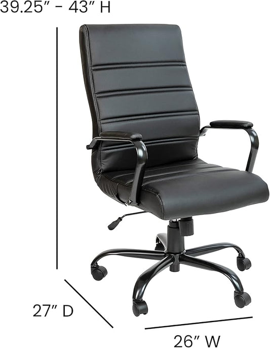 Merrick Lane Milano Contemporary High-Back Black Faux Leather Home Office Chair with Padded Black Arms