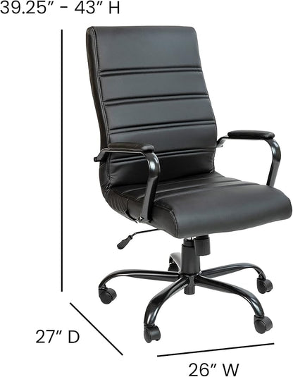 EMMA + OLIVER Faux Leather High-Back Swivel Home Office Desk Chair with Wheels, Padded Seat, and Armrests, Adjustable Height Multipurpose Office Chair, Black
