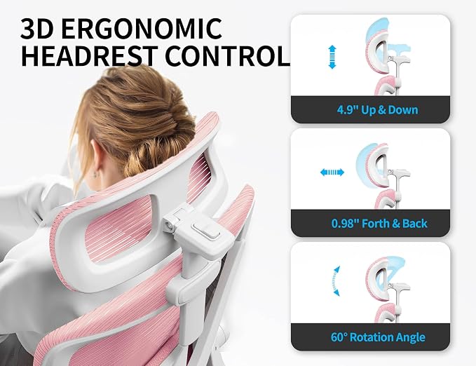 Pink Ergonomic Office Chair: Mesh Desk Chair Comfy with Adjustable Lumbar Support 330lbs High Back Computer Gaming Chair - Big and Tall Office Chairs with Headrest - Adults Home Office