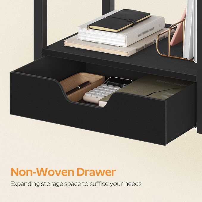 YATINEY Desktop Printer Stand, 2-Tier Printer Table with Non-Woven Drawer, Multi-Purpose Desk Organizer for Home Office, Under Desk Open Organizer Shelf, Black PS01BB