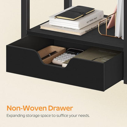 YATINEY Desktop Printer Stand, 2-Tier Printer Table with Non-Woven Drawer, Multi-Purpose Desk Organizer for Home Office, Under Desk Open Organizer Shelf, Black PS01BB