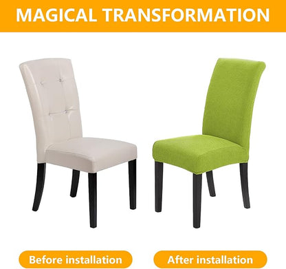 Chair Covers for Dining Room Set of 2, Stretchy Dining Chair Covers, Textured Jacquard Kitchen Chair Slipcovers, Classy Decor for Home and Banquet (Apple Green, 2 Pack)