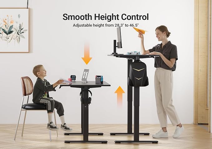 INNOVAR Electric Standing Desk, Adjustable Height Stand up Desks, 48 x 24 Inches Sit Stand up Desk for Home Office Computing, 3-Preset Memory Height Ergonomic Rising Desks, Deep Dark