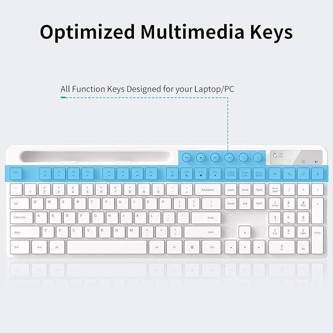 Wireless Keyboard and Mouse Combo, MARVO 2.4G Ergonomic Wireless Computer Keyboard with Phone Tablet Holder, Silent Mouse with 6 Button, Compatible with MacBook, Windows (White)