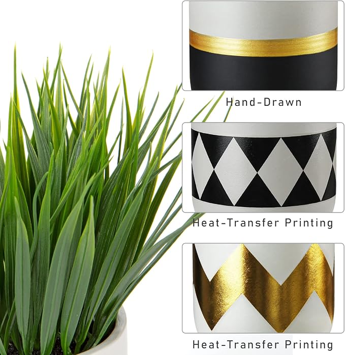 Hollyone Artificial Plants Small Faux Plant Decor Fake Potted Plant Faux Plants in Pots Fake Grass Pot for Home Table Office Desk Room Bathroom House Indoor Decorative Gifts
