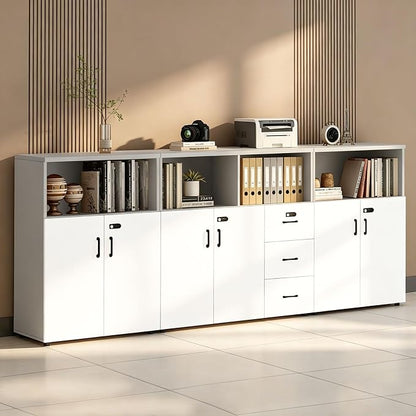 File Cabinet with Password Lock, Wood Lateral Filing Cabinet for Letter/A4 Files, 3 Drawer with Door, Printer Stand with Open Shelves for Home Office