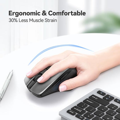 TECKNET Wireless Mouse, 2.4G Ergonomic Optical Mouse, Computer Mouse for Laptop, PC, Computer, Chromebook, Notebook, 6 Buttons, 24 Months Battery Life, 2600 DPI, 5 Adjustment Levels - Silver