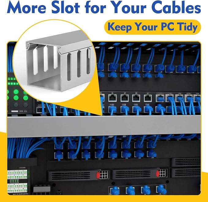 Open Slot Wiring Raceway Cable Duct, 123in Cable Management Channel Cord Track,Desk Wire Channel, Under Desk Cable Management to Hide Cables, Wires for Computers (Grey, 1.97" Hx1.97 W, 15.4''L(8 Pc))