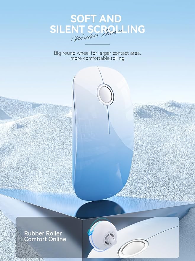 RAPIQUE Bluetooth Wireless Mouse - (BT5.1+USB) Dual Connectivity, Quiet Click, Low Power, and 1600 DPI, Portable Cordless Mouse for Laptop, MacBook Pro/Air, iPad (Gradient Sky Blue)