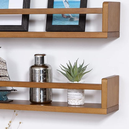 AZSKY Light Walnut Nursery Book Shelves 36 Inch Floating Wall Mounted Bookshelf Kids Room Hanging Shelves Books Storage Organizer a Set of 3