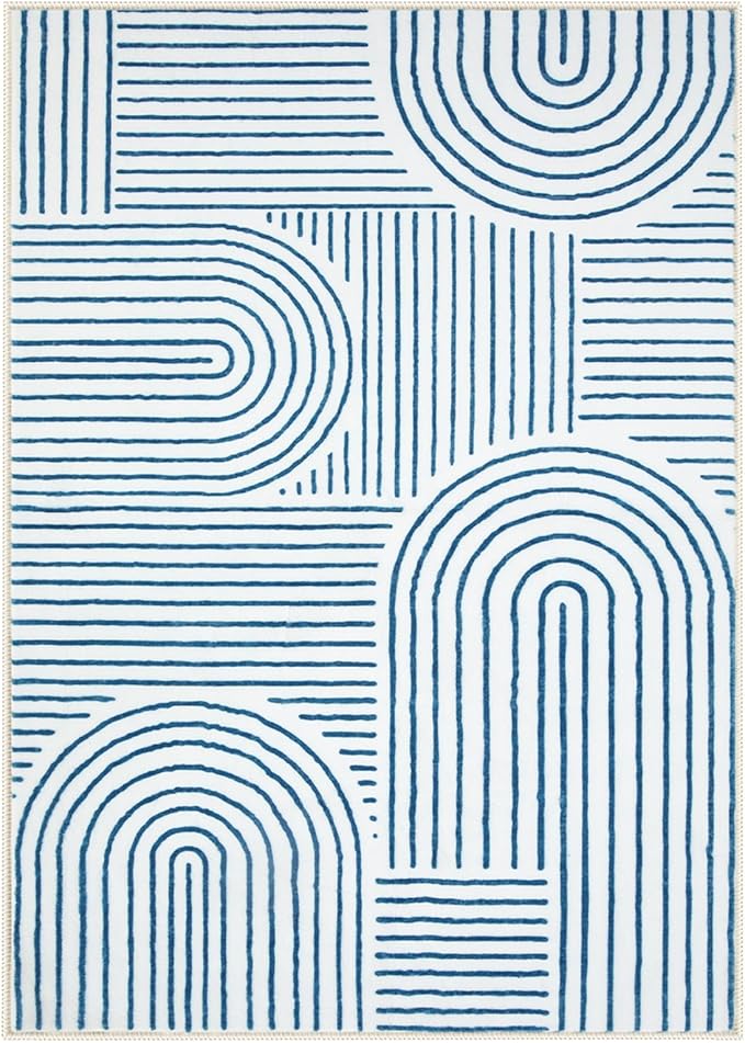 Lahome Abstract 6x9 Area Rugs, Soft Washable Rugs for Living Room Ultra-Thin Non Slip Dining Room Rug, Blue Rug Throw Large Carpet for Bedroom Office Darrell (6'x9',Blue/White)
