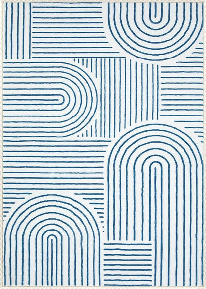 Lahome Abstract 6x9 Area Rugs, Soft Washable Rugs for Living Room Ultra-Thin Non Slip Dining Room Rug, Blue Rug Throw Large Carpet for Bedroom Office Darrell (6'x9',Blue/White)