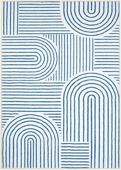 Lahome Abstract Washable Area Rugs 5x7, Soft Blue Rugs for Living Room Ultra-Thin Non-Shedding Bedroom Rug, Modern Throw Rug Large Carpet for Dining Room Classroom Office Darrell(5'x7',Blue/White)