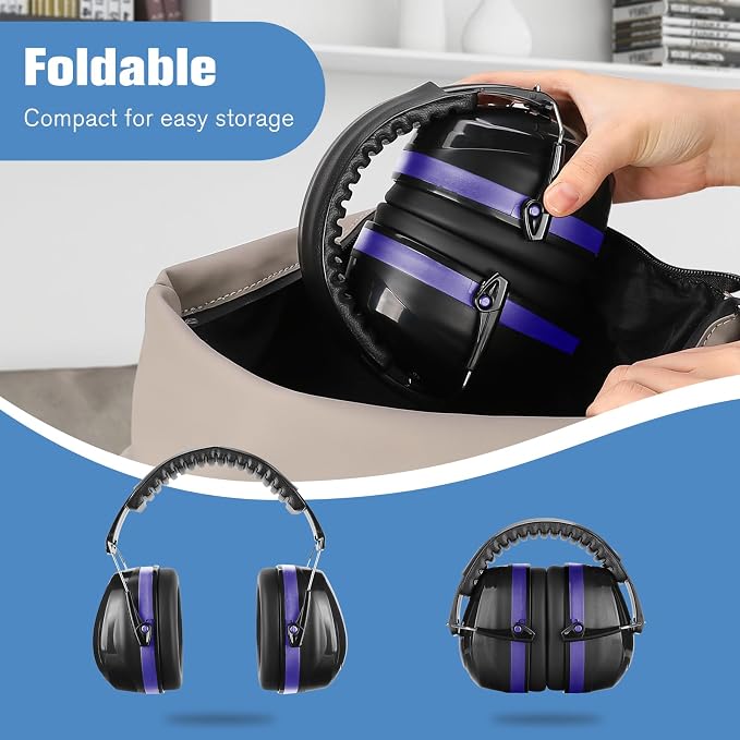 ProCase NRR 32dB Noise Reduction Ear Muffs for Adults & Kids, Hearing Protection for Shooting, Gun Range, Mowing, Construction & Autism Sensory Support, Foldable Safety Earmuffs –Blue