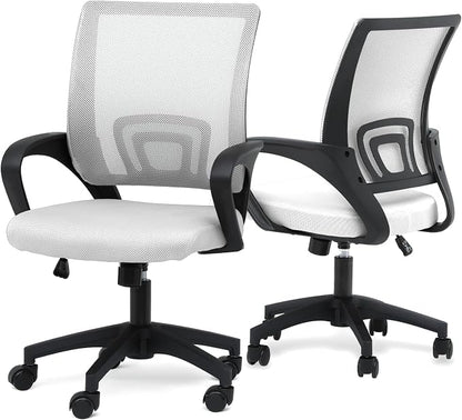 Athena Collection Computer Office Chair Set of 2, Ergonomic Desk Chair with Rolling Wheels, Mesh Back Support and Height Adjustable, Small and Comfy for Home Office, Study, White