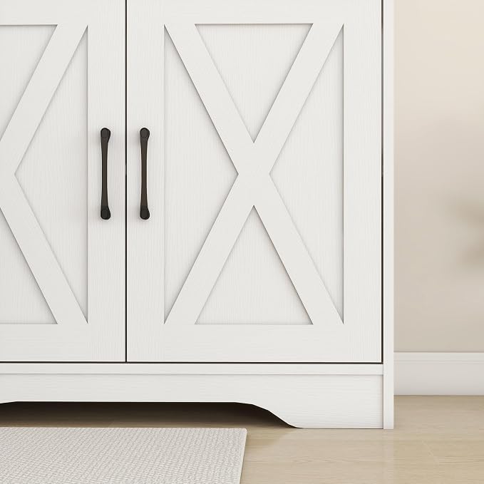 Panana Wooden Cabinet 1 Drawer and 2 Doors Storage Cupboard Coffee Bar Sideboard Farmhouse Entryway Organizer Console (White)