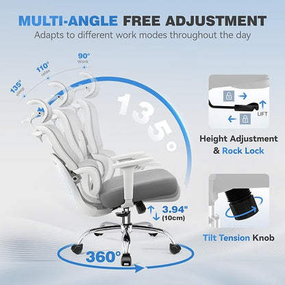 Ergonomic Office Desk Chair, High Back Mesh Office Chair with Adjustable Lumbar Support, 3D Headrest, Big and Tall Home Computer Desk Chairs Comfy for Work, Gaming, 300lbs, (Gray, 8 Pack)