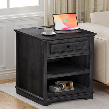 REDAYFUR Lateral File Cabinet 3 Drawer File Cabinet with Charging Station, Printer Stand with Open Adjustable Storage Shelves, Lateral Filing Cabinet for Home Office, Black