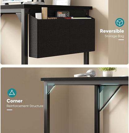 OLIXIS 63 Inch Computer Desk for Home Office, Writing Study Craft Gaming Table, Modern Computer Workstation with Storage Bag and Headphone Hook for Bedroom Small Spaces, Black