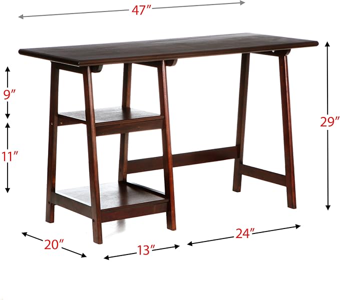 SEI Furniture Langston Spacious A Frame 2 Fixed Shelves Desk, Espresso (Model: HO9246)