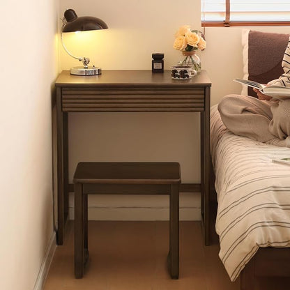 Walnut Finish Solid Wood Desk, Small Writing Desk Home Office Computer Desk for Small Spaces Study Bedroom Work 23.62" W
