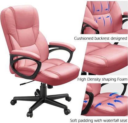 Furmax Office Executive Chair High Back Adjustable Managerial Home Desk Chair, Swivel Computer PU Leather Chair with Lumbar Support (1, Pink)